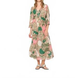 NEW ONESEASON faro long poppy dress in coral